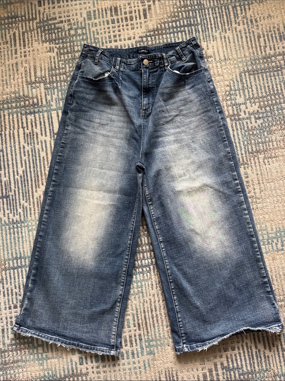 High-Rise Wide Leg Crop Jeans in Distressed Indigo